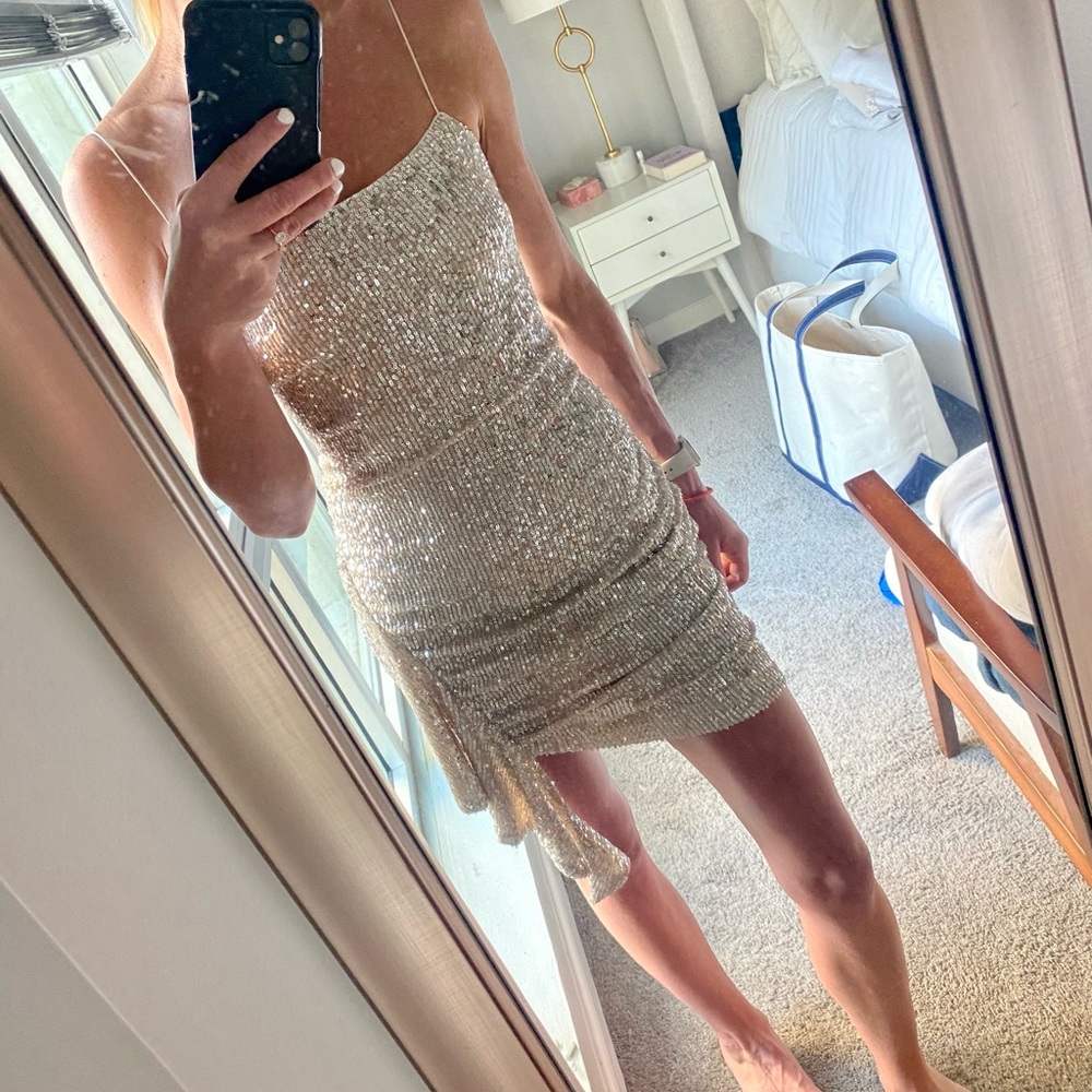 Likely gold sequin mini dress! In great condition ! Size 6